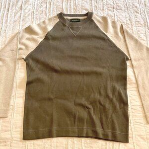 Eddie Bauer Men’s Raglan Crewneck Pullover Olive Green Tan 100% Cotton S